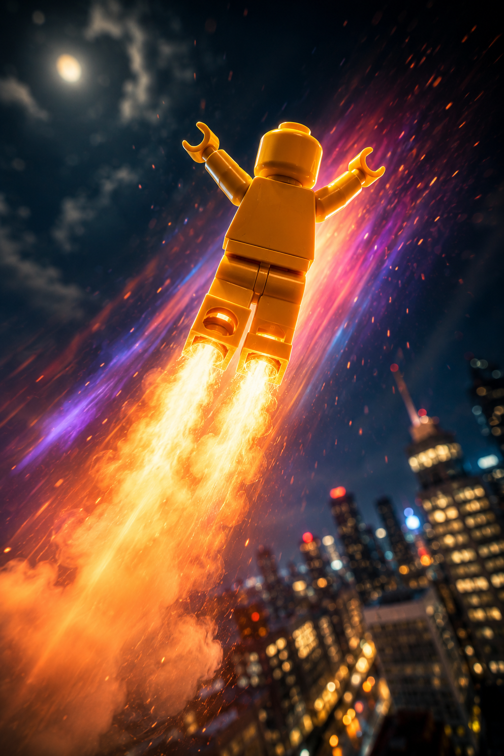 Minifigura LEGO dorada volando con propulsores — Marvel Sets