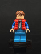 Marty McFly - Red Puffer Vest over Sand Blue Jacket, Blue Arms - Foto real - DagaBlocks