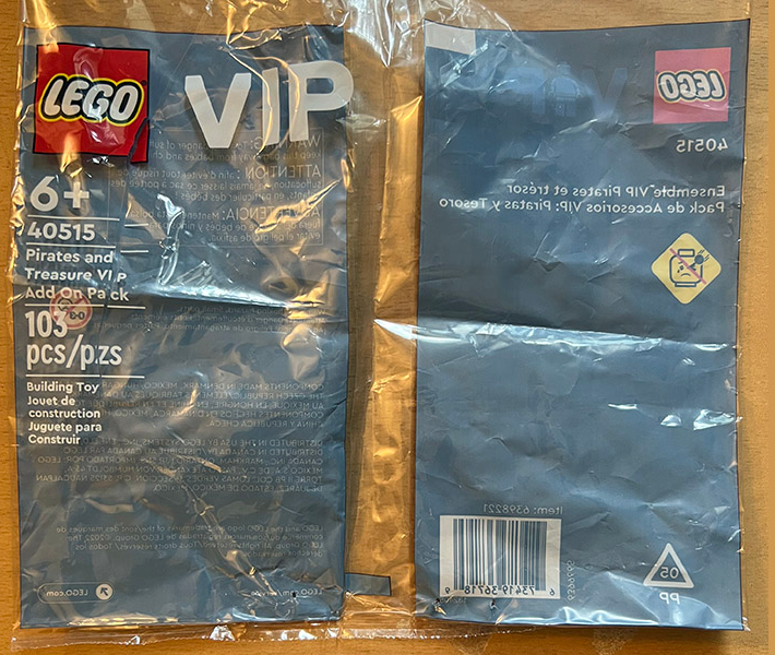 LEGO Set Pirates and Treasure VIP Add On Pack polybag - LEGO Brand (40515) — caja oficial