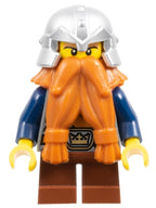 Fantasy Era - Dwarf, Dark Orange Beard, Metallic Silver Helmet with Studded Bands, Dark Blue Arms, Pale Brown Beard — imagen BrickLink