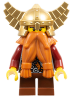 LEGO Minifigura Fantasy Era - Dwarf, Dark Orange Beard, Metallic Gold Helmet with Wings, Dark Red Arms - Castle — imagen BrickLink