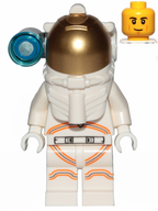 Astronaut - Male, White Spacesuit with Orange Lines, Side Lamp, Smirk and Cheek Lines - BrickLink - DagaBlocks