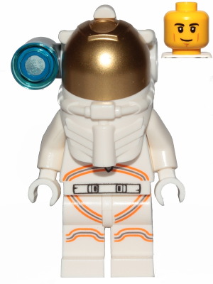 Astronaut - Male, White Spacesuit with Orange Lines, Side Lamp, Smirk and Cheek Lines - BrickLink - DagaBlocks