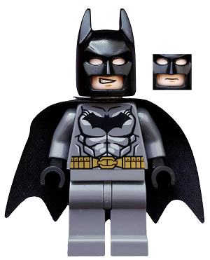 Batman - Dark Bluish Gray Suit, Gold Belt, Black Hands, Starched Cape - BrickLink - DagaBlocks