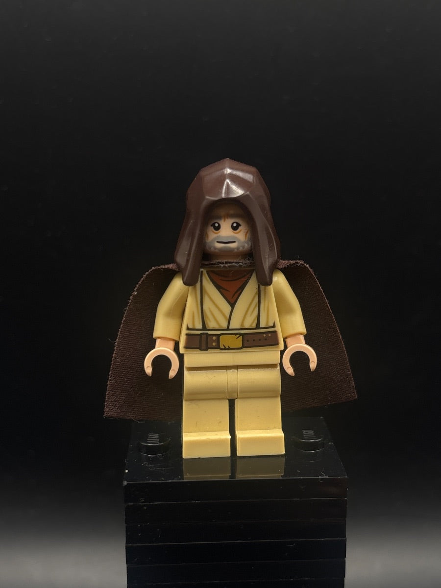 LEGO Minifigura Obi-Wan Kenobi - Old, Dark Brown Hood and Starched Fabric Cape - Star Wars — frente