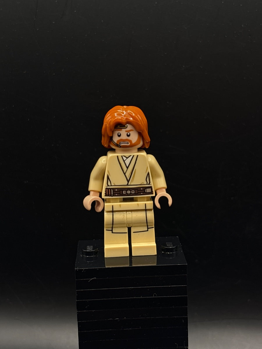 LEGO Minifigura Obi-Wan Kenobi (Mid-Length Tousled with Center Part Hair and Headset) - Star Wars — frente