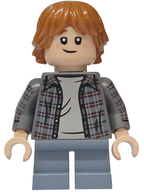 LEGO Minifigura Ron Weasley Plaid Shirt Printed Arms Sand Blue Short Legs - Harry Potter — imagen BrickLink