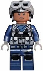 ACU Pilot - Male, Black Aviator Cap with Dark Bluish Gray Goggles, Reddish Brown Head - BrickLink - DagaBlocks