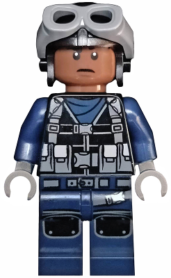 ACU Pilot - Male, Black Aviator Cap with Dark Bluish Gray Goggles, Reddish Brown Head - BrickLink - DagaBlocks
