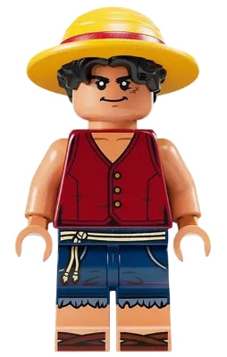 Monkey D. Luffy - Hair Combo, Straw Hat with Black Hair, Closed Mouth Grin — imagen BrickLink
