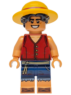 LEGO Minifigura Monkey D. Luffy - Hair Combo, Straw Hat with Black Hair - One Piece — imagen BrickLink
