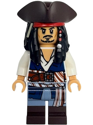 Captain Jack Sparrow - White Shirt, Dark Blue Plain Vest, Dark Brown Boots, Tricorne — imagen BrickLink