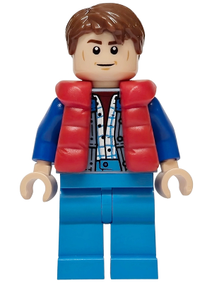 Marty McFly - Red Puffer Vest over Sand Blue Jacket, Blue Arms - BrickLink - DagaBlocks
