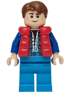 Marty McFly - Red Puffer Vest over Sand Blue Jacket, Blue Arms - BrickLink - DagaBlocks