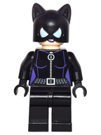 Catwoman - Black Suit with Dark Purple Trim, Dark Purple Lips - BrickLink - DagaBlocks