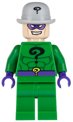 LEGO Minifigura The Riddler - Green Outfit, Light Bluish Gray Bowler Hat - DC — imagen BrickLink