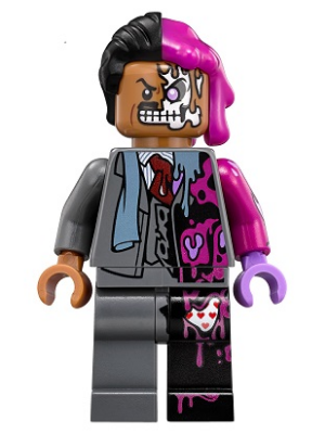 LEGO Minifigura Two-Face - Dark Bluish Gray Suit, Black and Magenta Hair - DC — imagen BrickLink