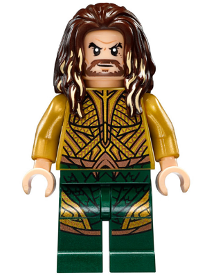 LEGO Minifigura Aquaman Dark Brown Long Hair Dark Green Legs - DC — imagen BrickLink