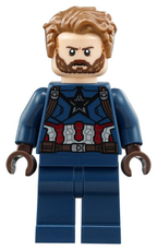 LEGO Minifigura Captain America - Dark Blue Suit with Dark Brown Belt and Harness, Dark Brown Hands, Hair - Marvel — imagen BrickLink