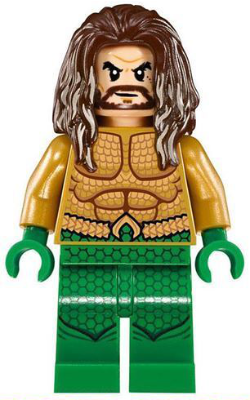 Aquaman - Dark Brown Long Hair, Green Legs - BrickLink - DagaBlocks