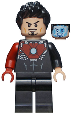 Tony Stark - Black Iron Man Suit with Dark Red Right Arm - BrickLink - DagaBlocks