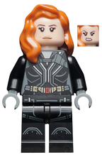 Black Widow - Black Jumpsuit, Dark Orange Mid-Length Hair, Printed Legs, Dark Bluish Gray Hands - BrickLink - DagaBlocks