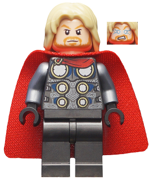 LEGO Minifigura Thor - Spongy Cape with Single Hole, Pearl Dark Gray Legs - Marvel — imagen BrickLink