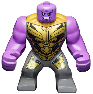 Thanos - Large Figure, Dark Bluish Gray Outfit with Gold Armor, Printed Legs, Smile - BrickLink - DagaBlocks