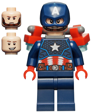 Captain America - Dark Blue Suit with Reddish Brown Belt, Red Hands, Helmet, Jet Pack - BrickLink - DagaBlocks