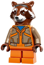 Rocket Raccoon - Orange and Dark Tan Outfit, Reddish Brown Head - BrickLink - DagaBlocks