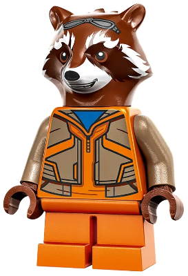 Rocket Raccoon - Orange and Dark Tan Outfit, Reddish Brown Head - BrickLink - DagaBlocks
