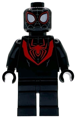Spider-Man (Miles Morales) - Dark Bluish Gray Webbing on Head, Black Hands — imagen BrickLink