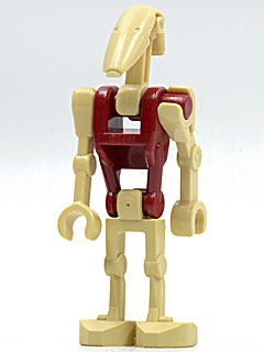 LEGO Minifigura Security Battle Droid - Dark Red Torso, Angled Arm and Straight Arm - Star Wars — imagen BrickLink