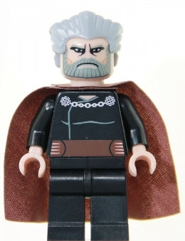 Count Dooku - Light Bluish Gray Swept Back Hair, Reddish Brown Cape, Large Eyes — imagen BrickLink