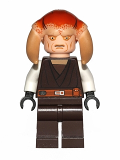 LEGO Minifigura Saesee Tiin - Dark Brown Robe, White Arms, Large Eyes - Star Wars — imagen BrickLink