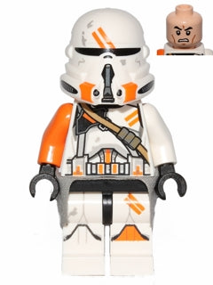 Clone Airborne Trooper, 212th Attack Battalion (Phase 2) - Orange Arm, Dirt Stains, Light Bluish Gray Cloth Kama, Scowl — imagen BrickLink
