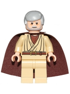 Obi-Wan Kenobi - Old, Light Bluish Gray Hair and Beard, Eyes with Glints, Starched Fabric Cape - BrickLink - DagaBlocks