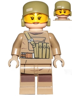 LEGO Minifigura Resistance Trooper (Female) - Dark Tan Hoodie Jacket, Ammo Pouch, Helmet without Chin Guard - Star Wars — imagen BrickLink