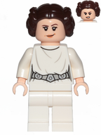 LEGO Minifigura Princess Leia - White Dress, Detailed Belt with 3 Emblems, White Legs, Lopsided Grin / Angry Open Mouth Scowl - Star Wars — imagen BrickLink