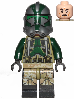 LEGO Minifigura Clone Trooper Commander Gree, 41st Elite Corps (Phase 2) - Kashyyyk Camouflage, Dark Tan Markings on Legs, Scowl - Star Wars — imagen BrickLink